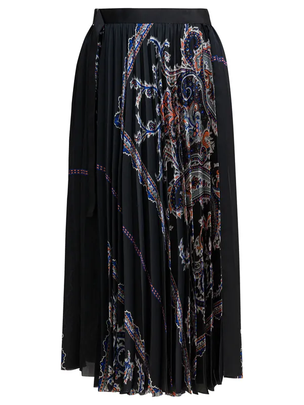 Pleated Skirt With Paisley Print Skirts Black - Sacai