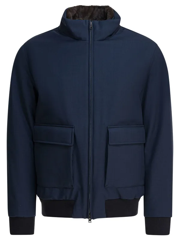 Melange-Effect Bomber Jacket Jackets And Coats Blue