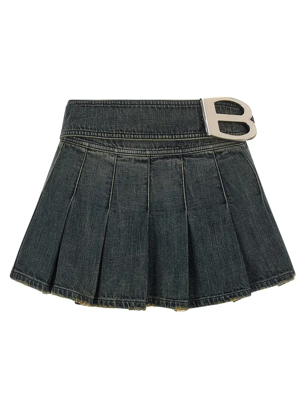 Buckle Pleated Skirts Blue - Balenciaga