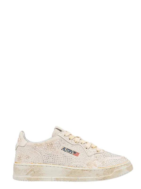 Medalist Low Crystal Sneakers In White Micro Rhinestone - Autry