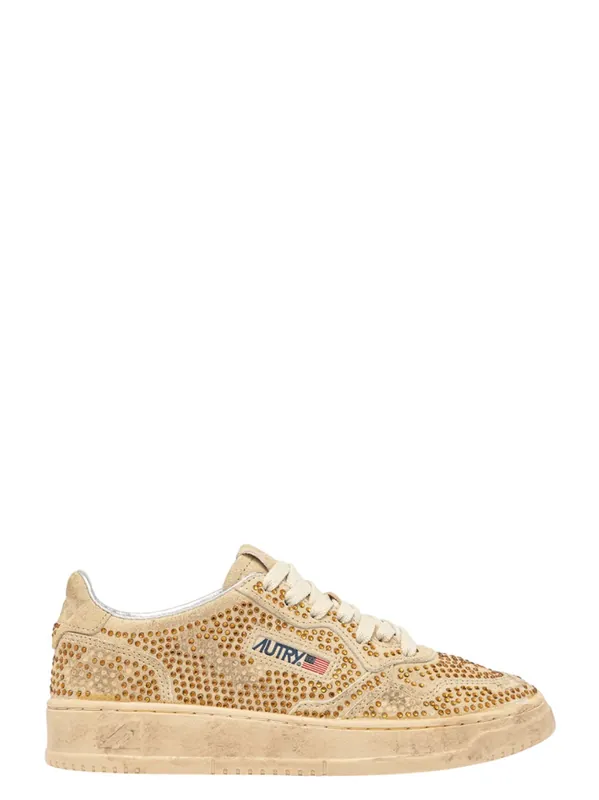 Medalist Low Crystal Sneakers In Bronze Micro Rhinestone - Autry