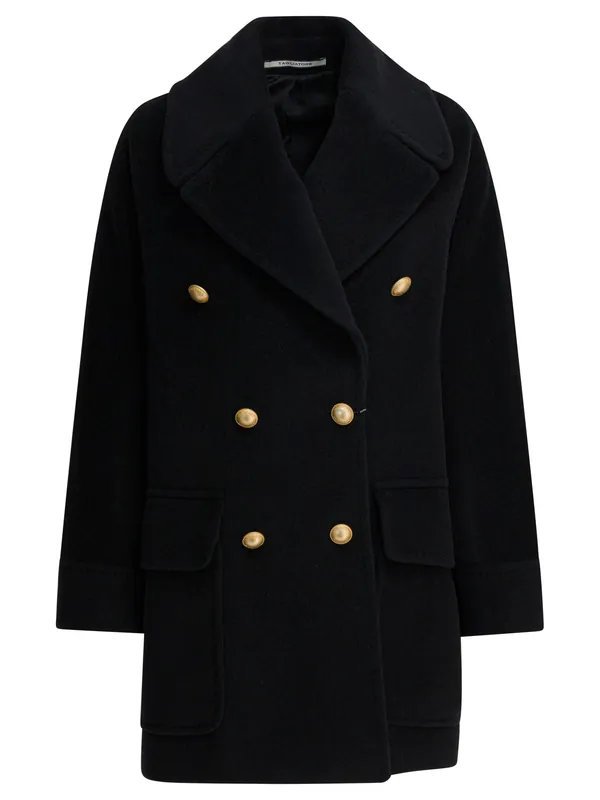 Virgin Wool Double-Breasted Coat Jackets And Coats Black
