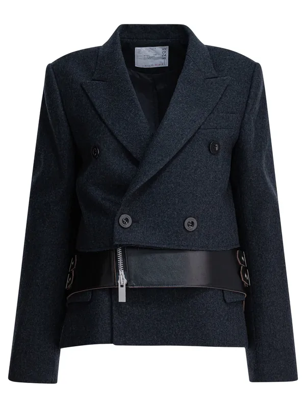 Wool And Leather Coat Jackets And Coats Grey - Sacai