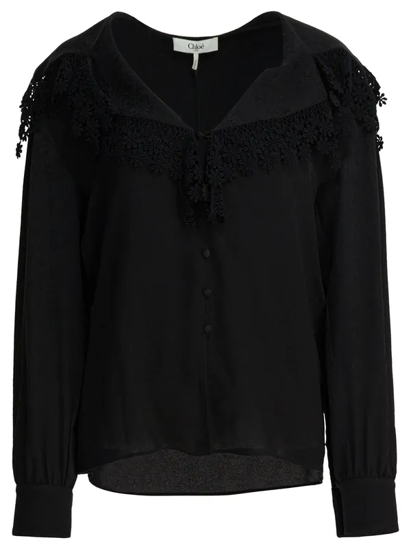 Blouse With Lace Collar Shirts Black - Chloé
