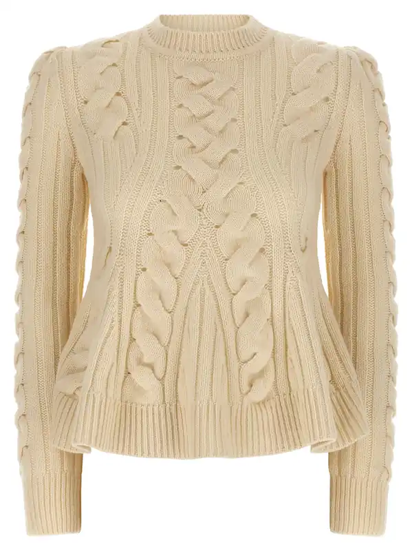 Peplum Cable Sweaters And Cardigans Beige - Alexander McQueen