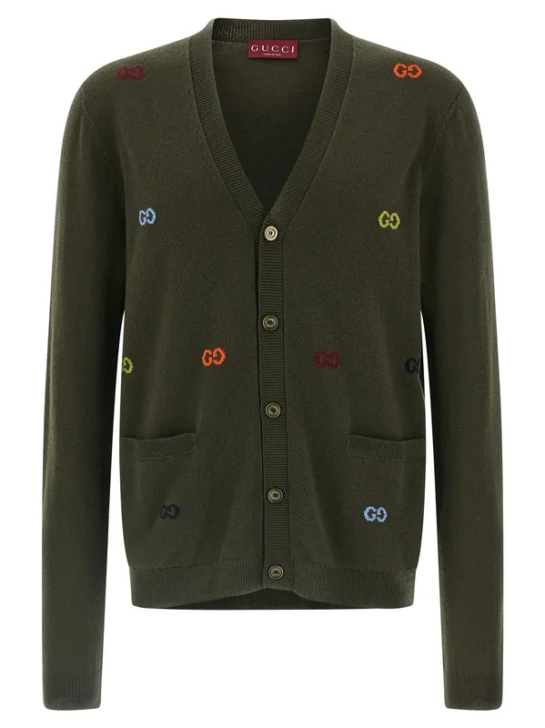 Gg Intarsia Cardigan Sweaters And Cardigans Green - Gucci