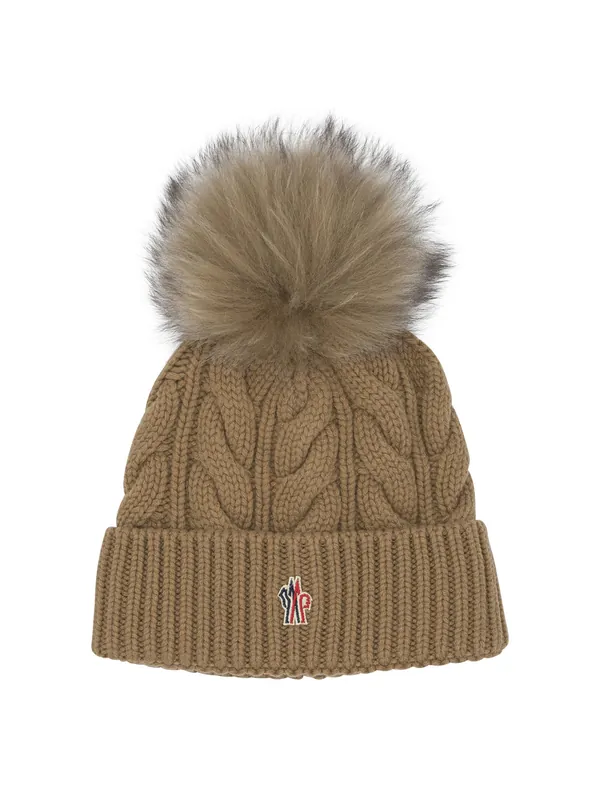 Wool Blend Beanie Hats Beige - Moncler Grenoble