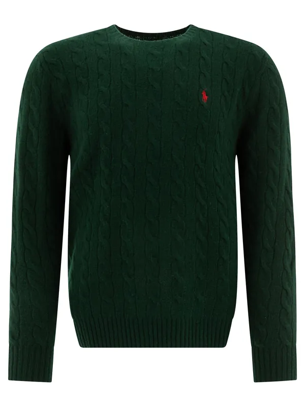 Wool And Cashmere Crewneck Sweater With Logo Knitwear Green - Polo Ralph Lauren