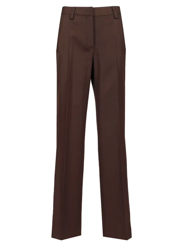 Wool Wide Leg Trousers Brown - Off-White
