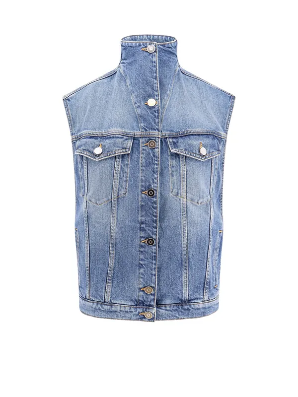 Stone Washed Denim Sleeveless Jacket - Alaïa