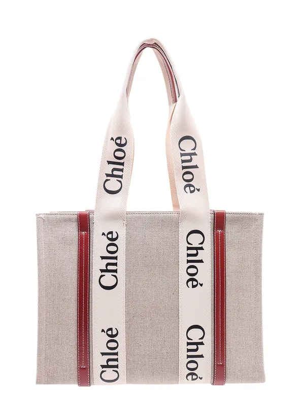 Linen Shoulder Bag With Logo Print.This Bag Is Made With Lower Environmental Impact Material - Chloé