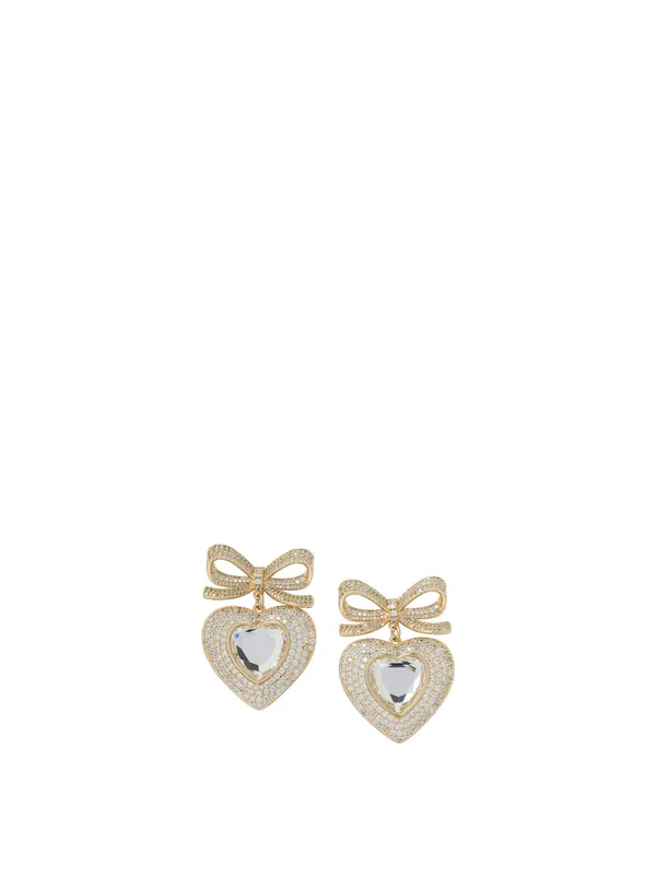 Heart-Shaped Earrings With Embellished Bow Jewels Gold