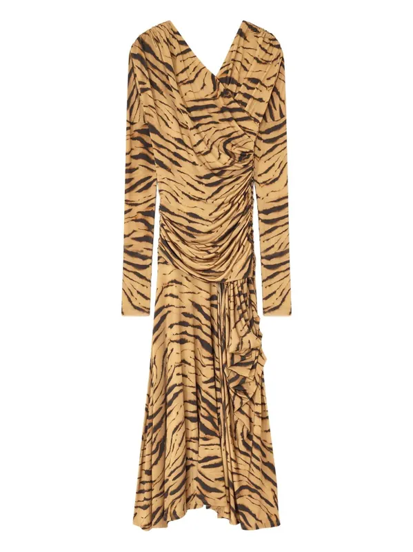Printed Ruched Long Dress - Ganni