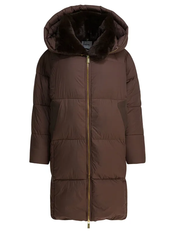 Long Down Jacket With Over Hood Jackets And Coats Brown - Max&Moi