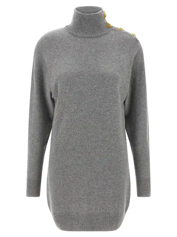 Cashmere Wool Dress Dresses Gray - Balmain