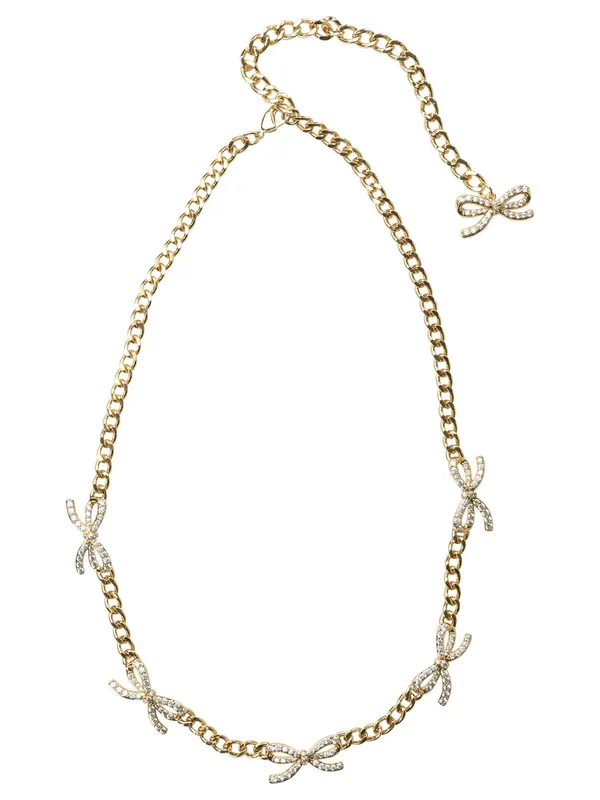 Necklace With Bows With Crystals Jewels Gold - Self-Portrait