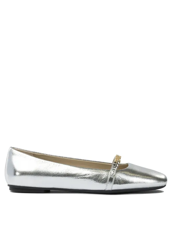 Leather Ballet Flats With Square Toe Ballerinas Silver - Pinko