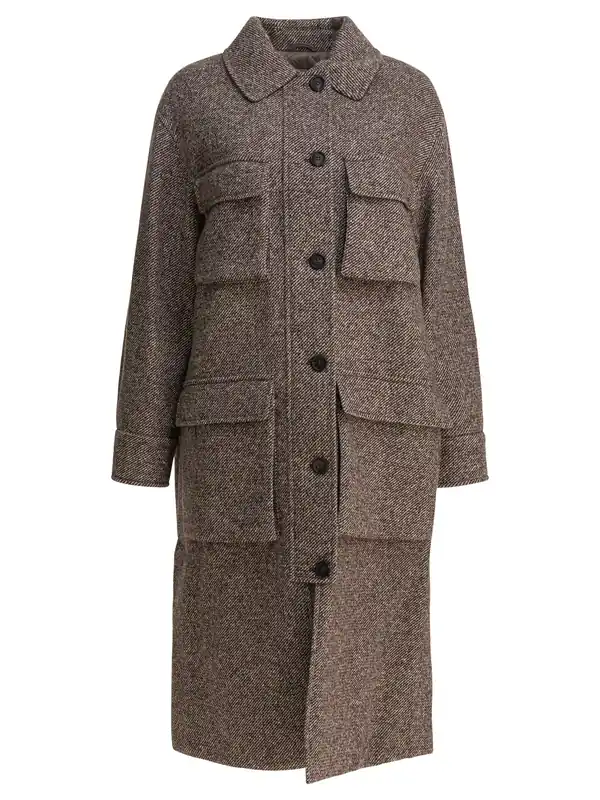 Coat In Diagonal MéLange Of Virgin Wool And Silk Jackets And Coats Brown - Brunello Cucinelli