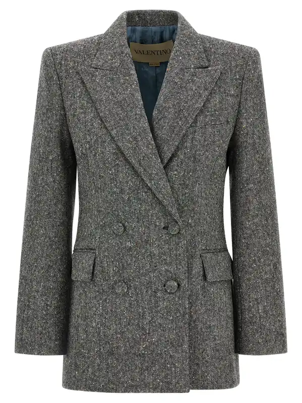 Valentino Garavani Double-Breasted Blazer Blazers Gray