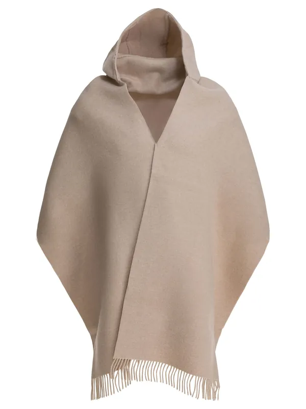 Wool And Cashmere Hooded Scarf Sciarpe & Foulard Beige - Brunello Cucinelli