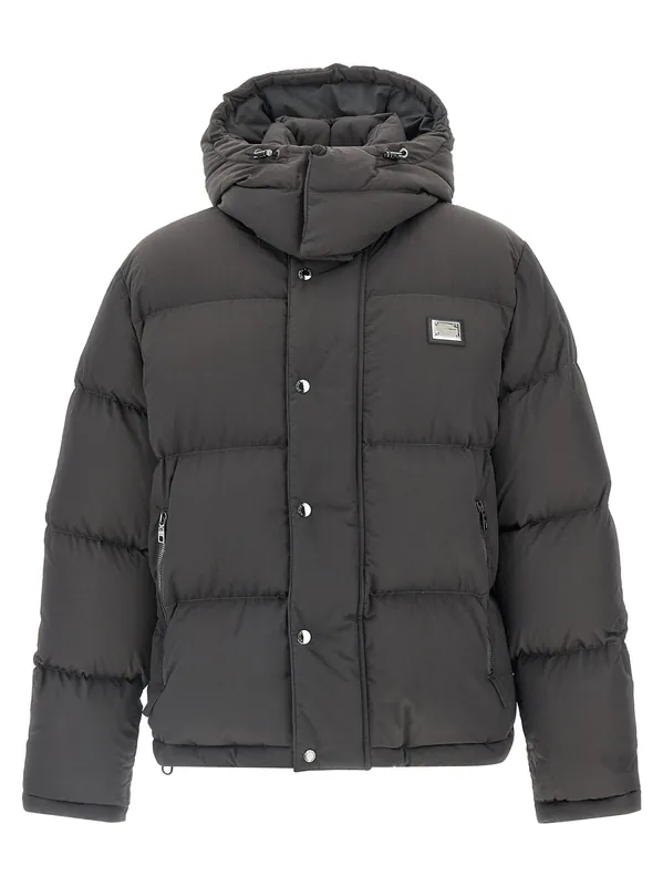 Logo Patch Down Jacket Puffer Jackets Gray - Dolce & Gabbana