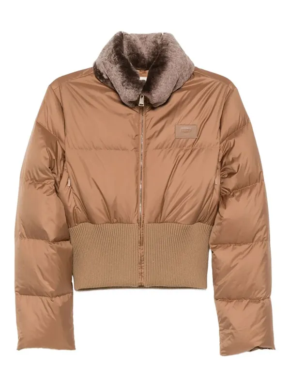 Short Padded Down Jacket With Shearling Collar - Fendi