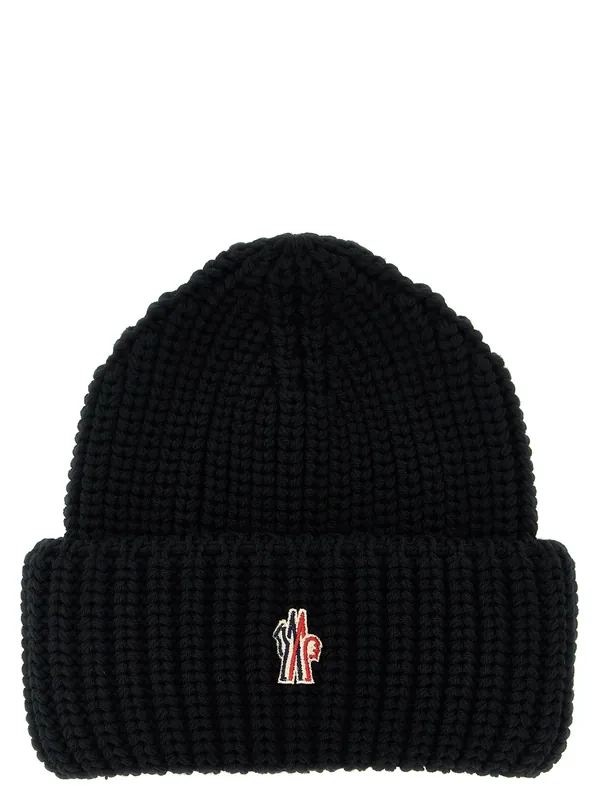 Logo Patch Beanie Hats Black - Moncler Grenoble
