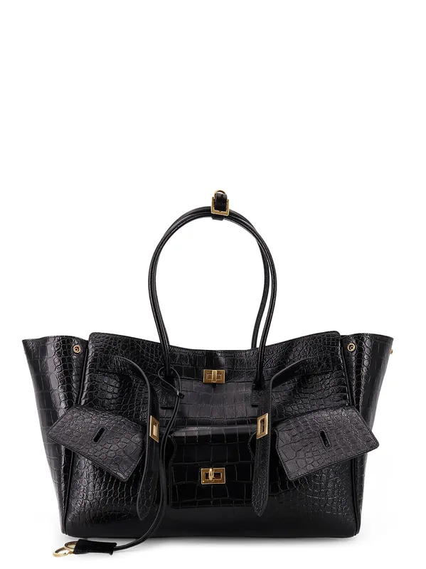 Carry All Bel Air Leather Shoulder Bag With Croco Effect - Balenciaga