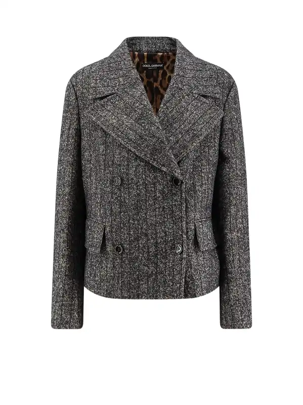 Wool Blend Striped Double-Breasted Blazer