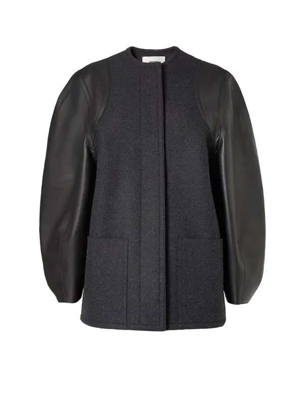 Virgin Wool Coat With Leather Sleeves - Fendi