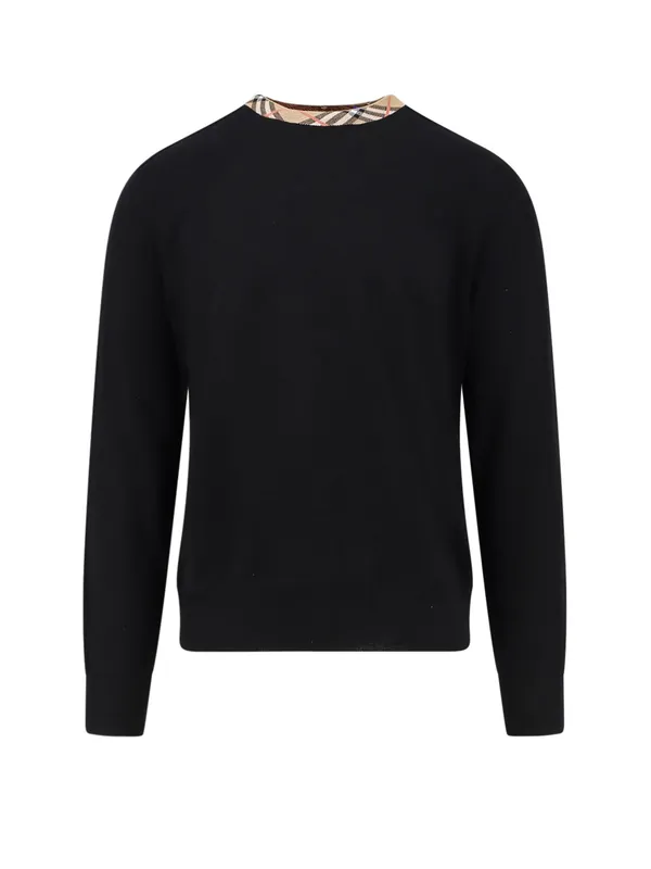 Wool Sweater With Check Profiles - Burberry
