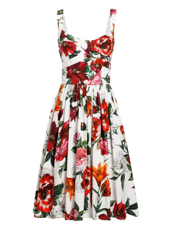 Anemoni Print Cotton Midi Dress - Dolce & Gabbana