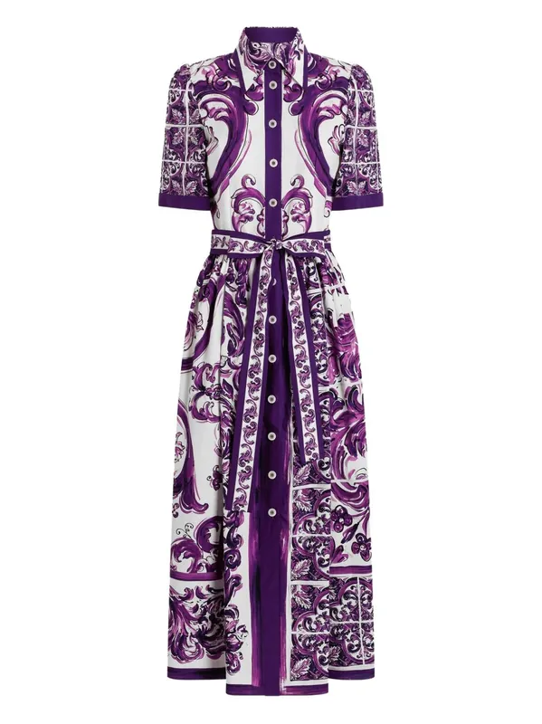 Maiolica Print Cotton Shirtdress - Dolce & Gabbana