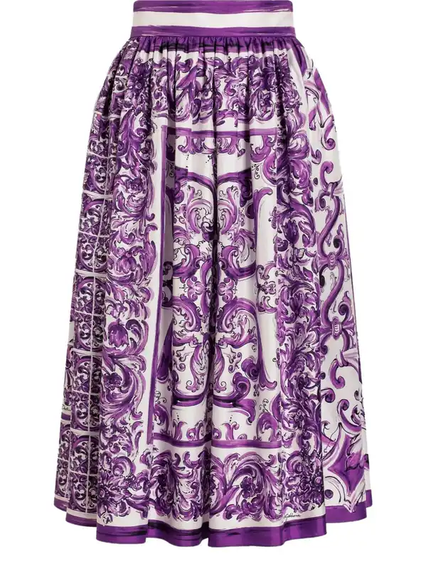 Silk Skirt With Maiolica Print - Dolce & Gabbana