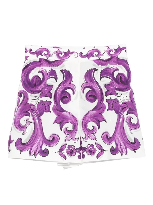 Cotton Shorts With Maiolica Print - Dolce & Gabbana