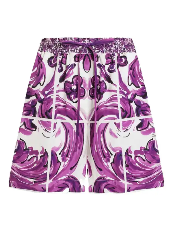 Cotton Shorts With Maiolica Print - Dolce & Gabbana