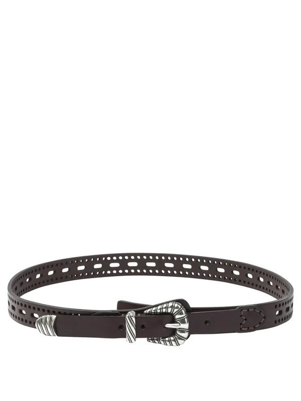 Leather Belt With Perforated Details Belts Brown - Etro