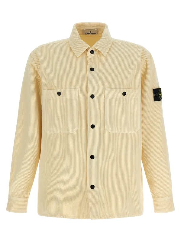 Ribbed Velvet Overshirt Shirt And Blouse Beige - Stone Island