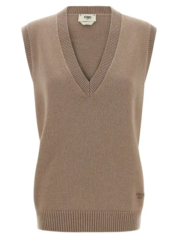 Cashmere Vest Gilet Beige - Fendi
