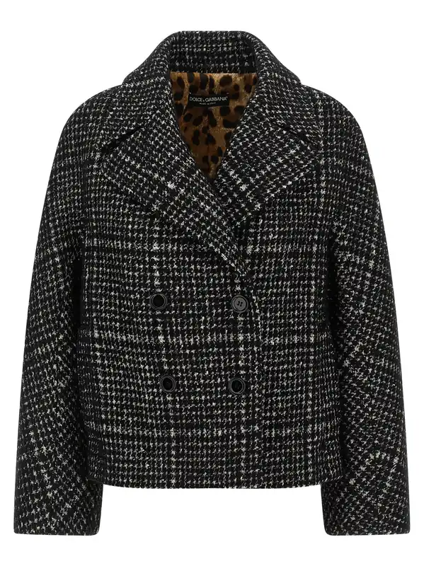 Houndstooth Coat Coats And Trench Coats White/Black - Dolce & Gabbana