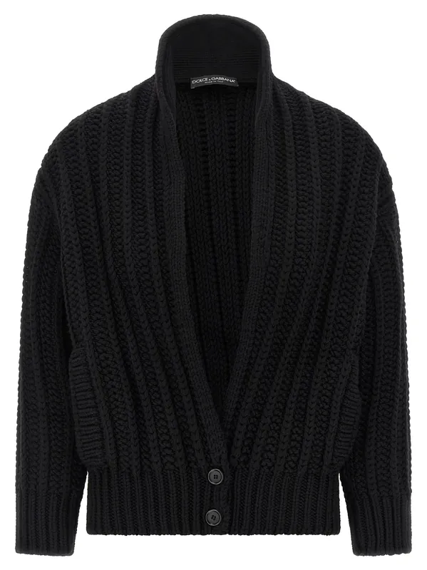 Coarse Wool Cardigan Sweaters And Cardigans Black - Dolce & Gabbana