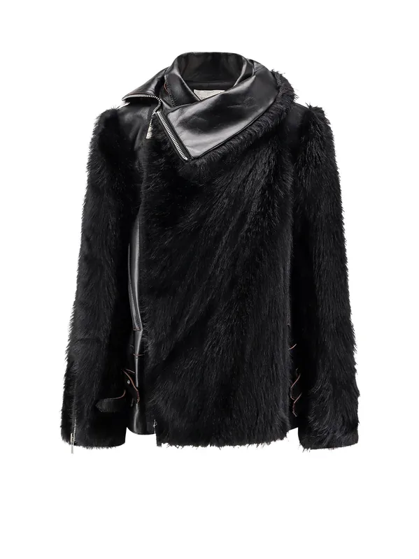 Leather Jacket With Synthetic Fur Inserts - Sacai