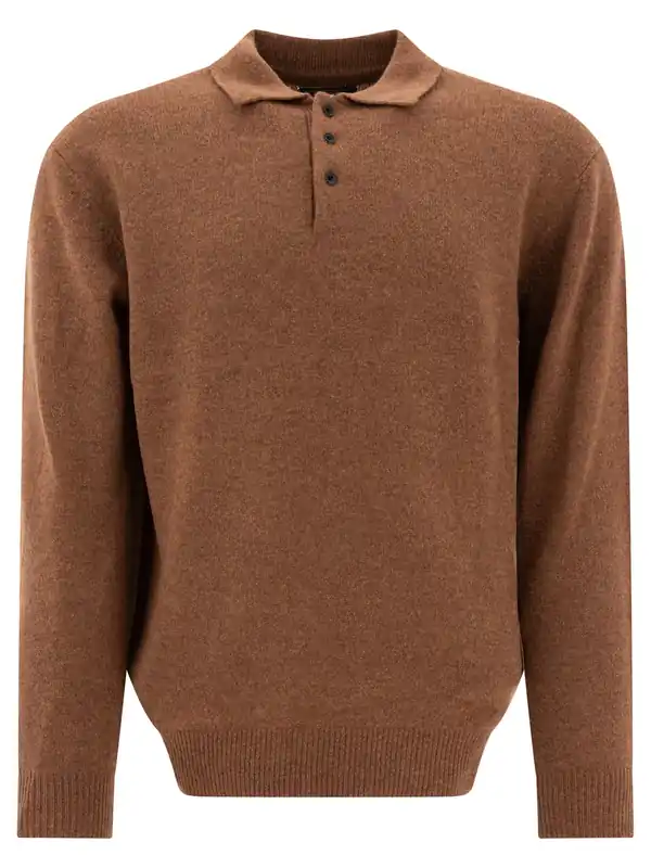 Wool Polo Sweater Knitwear Brown - Beams Plus