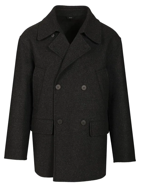 Wool Pea Coat Coats Grey - Fendi