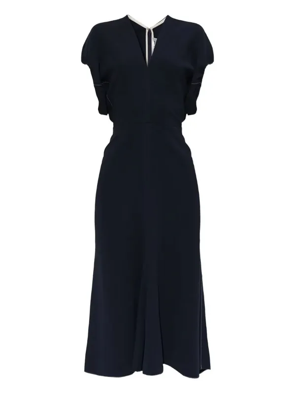 Blouson Detail V-Neck Midi Dress