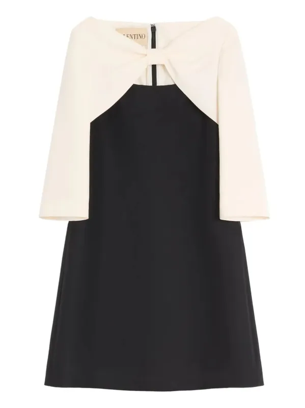 Crepe Couture Short Dress With Bow And Contrasting Sleeves - Valentino Garavani