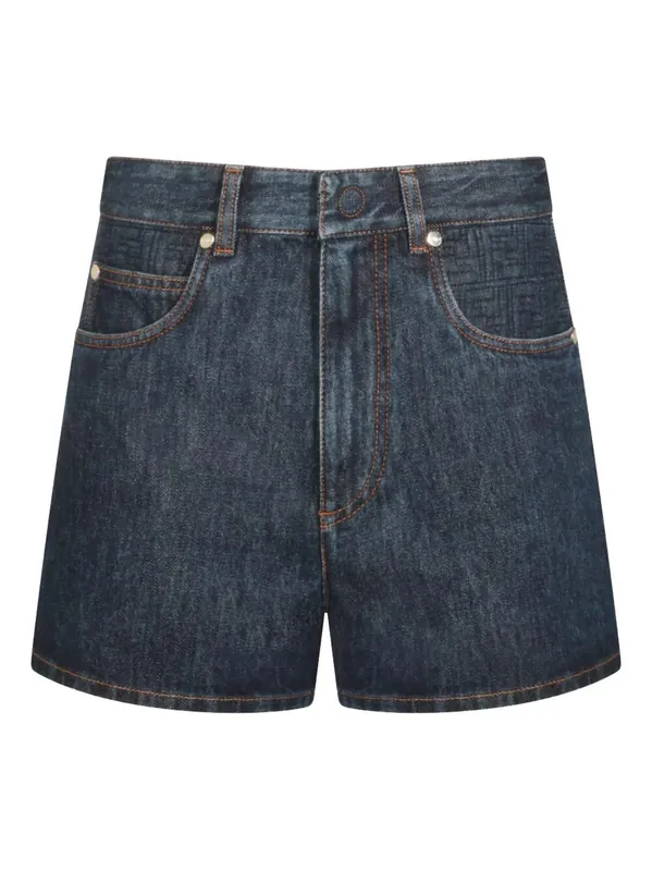 Flared Denim Shorts With Quilted Ff Motif - Fendi