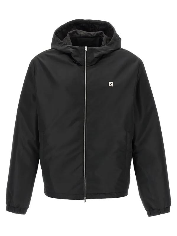 Logo Blouson Puffer Jackets Black - Fendi