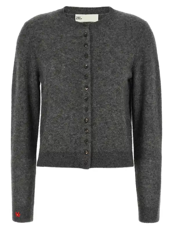 Embroidery Cardigan Sweaters And Cardigans Gray - Tory Burch
