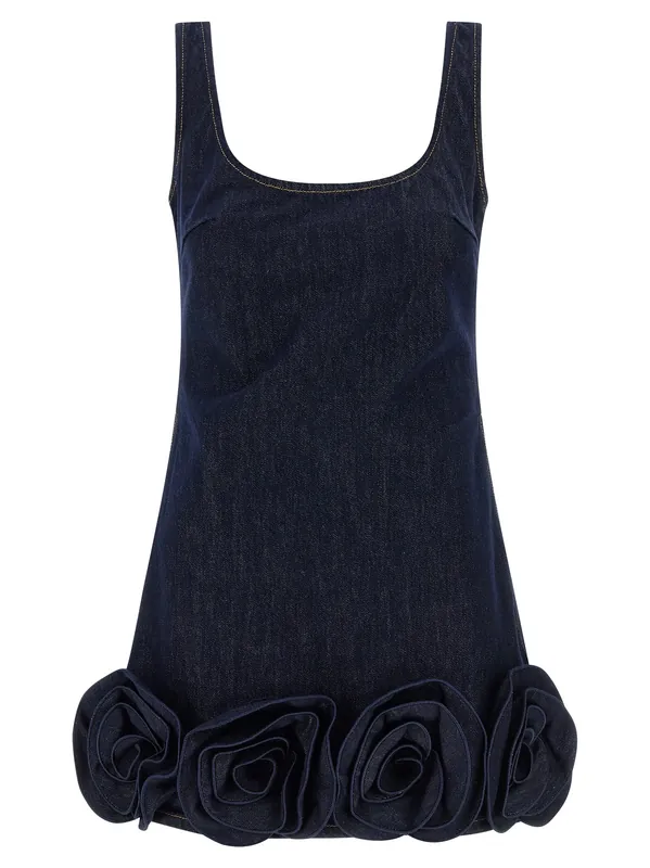 Indigo Denim 3d Flower Mini Dresses Blue - Self-Portrait